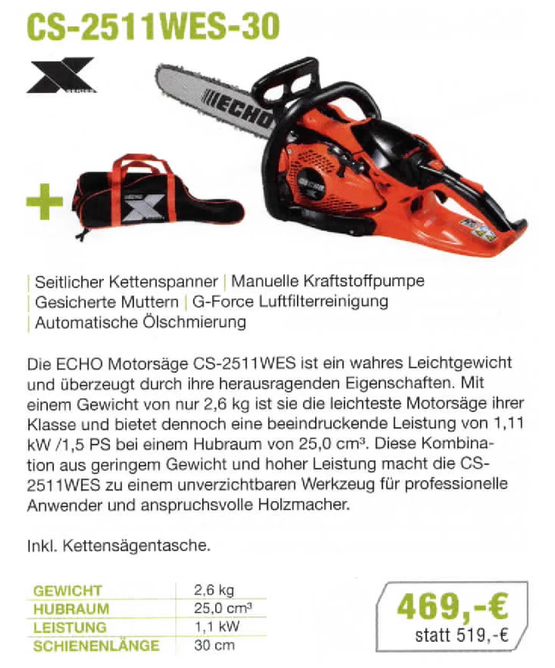 Angebot ECHO Motorsäge CS-2511WES-30