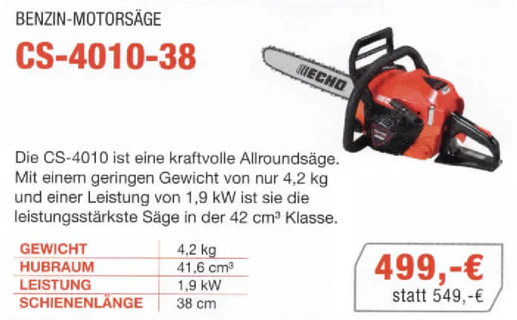 Angebot Benzin-Motorsäge CS-4010-38