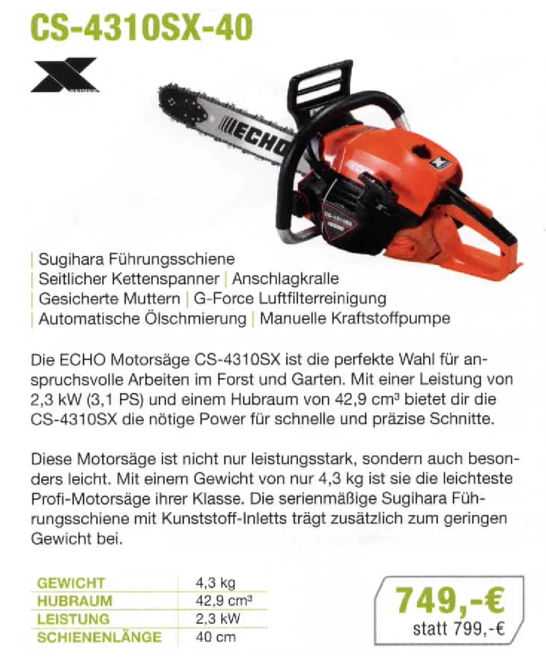 Angebot Motorsäge CS-4310SX-40