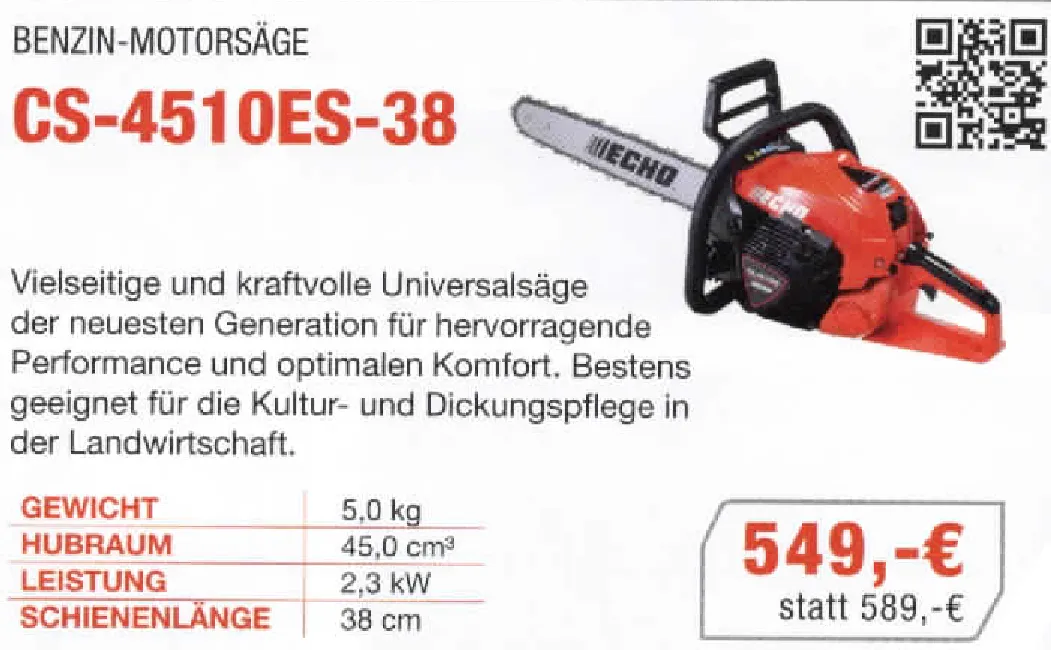 Angebot Benzin-Motorsäge CS-4510ES-38