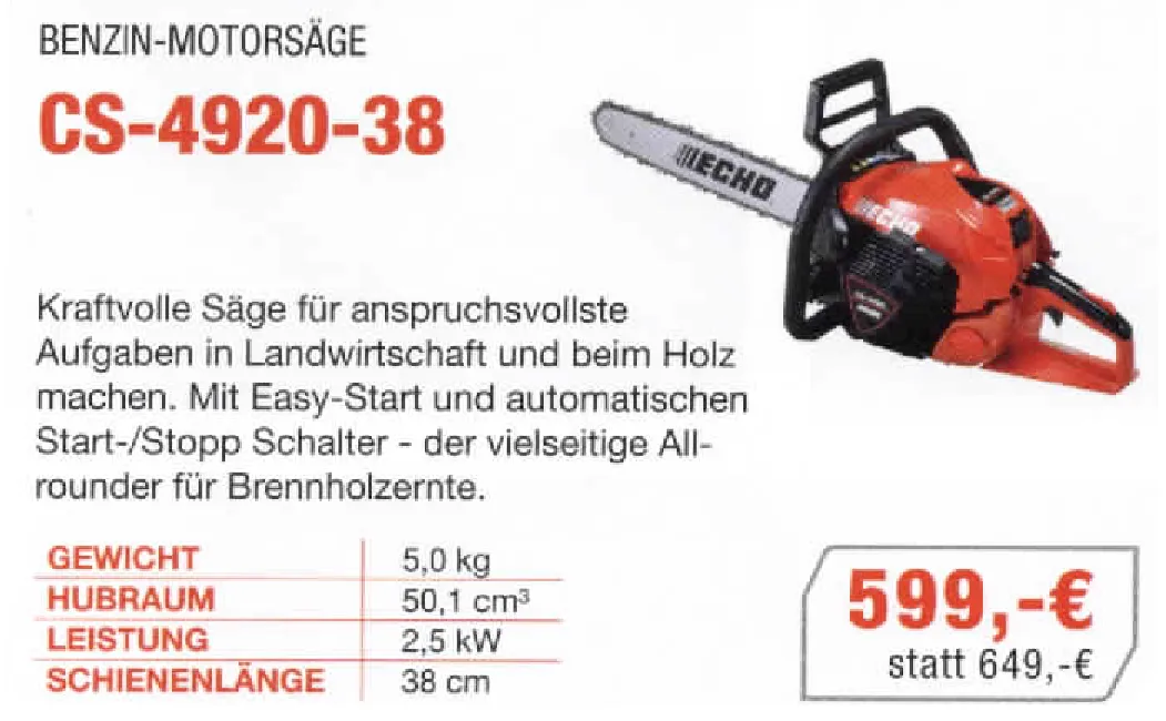 Angebot Benzin-Motorsäge CS-4920-38