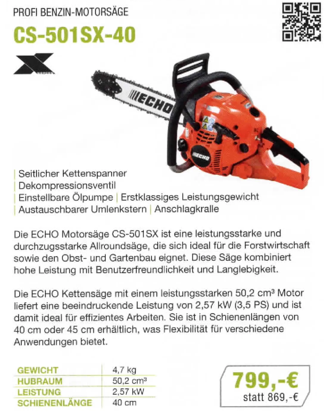 Angebot Profi Benzin-Motorsäge CS-501SX-40