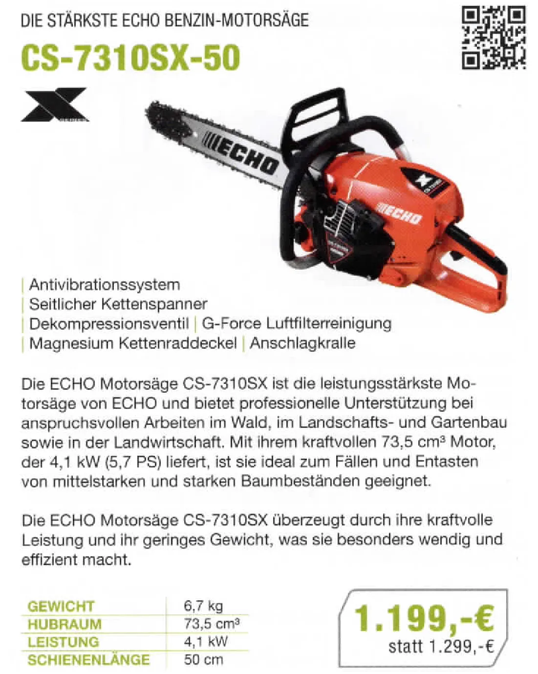 Angebot stärkste ECHO Benzin-Motorsäge CS-7310SX-50