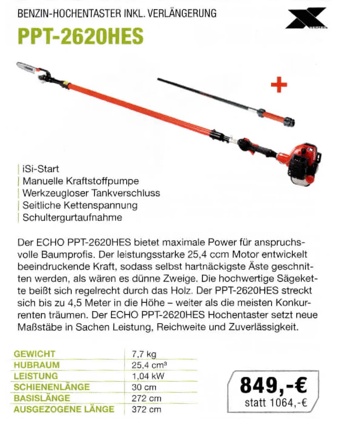 Angebot Benzin-Hochentaster inkl. Verlängerung PPT-2620HES